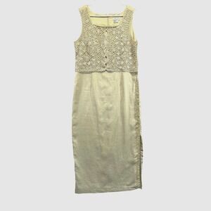 Cali Cali 100% Linen Lined Women Sleeveless Midi Dress Boho Tan